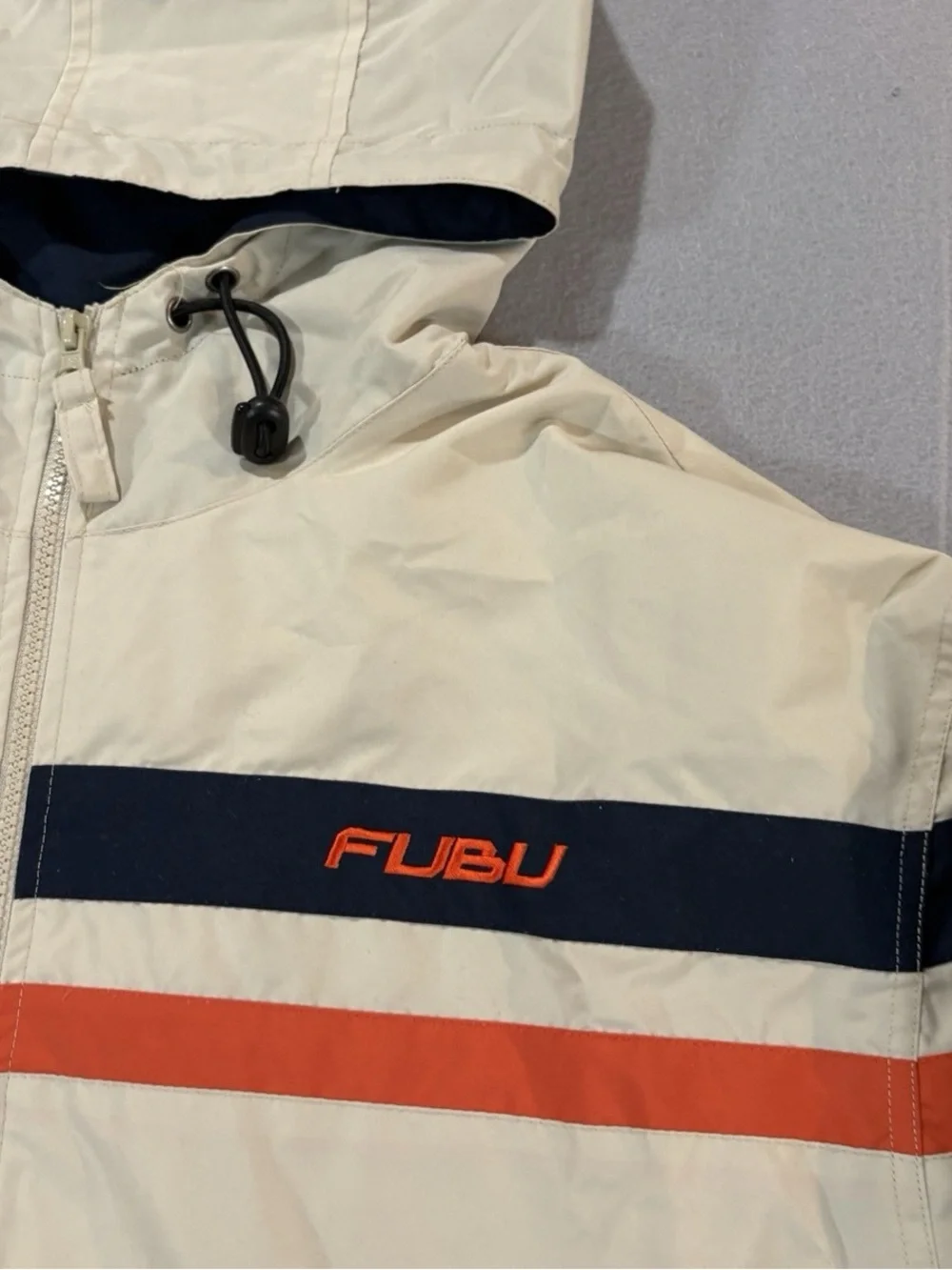 Vintage Fubu Track Suit Jacket Sz large 90s Baggy Windbreaker Swishy Cream - Picture 2 of 9